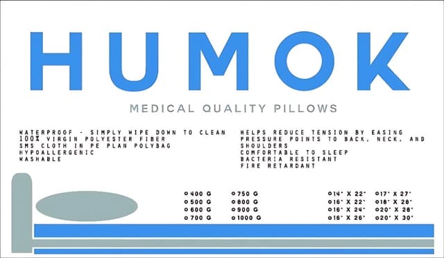 HUMOK medical grade pillows — waterproof, hypoallergenic, washable